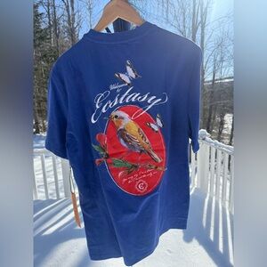 Civilized Welcome to Ecstasy Graphic Tee Medium Royal Blue NWT Embroidered